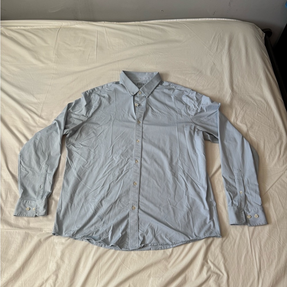 Rhône Commuter Shirt Classic Fit Blue Stripe Fine Italian Fabric Button Down XL